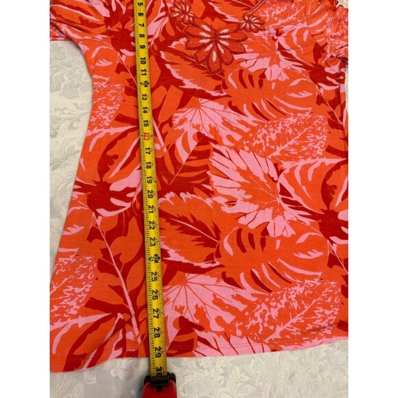 Soft Surroundings Med Tropical Palm Beaded Tunic Top Del Rio Orange resortwear - Picture 10 of 11